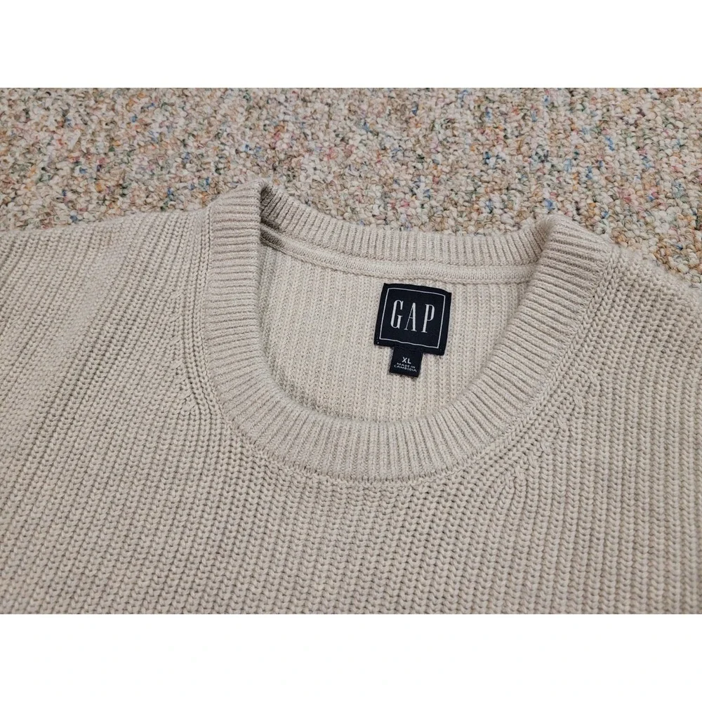 Gap Sweater Mens XL Beige Crewneck Pullover Knit Fisherman‎ Outdoors Hiking Camp